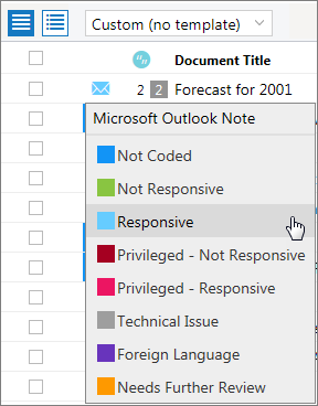 Selecting a quick code in the List pane