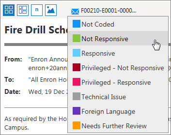 Selecting a quick code in the View pane
