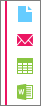 Colored line next to document type icons indicating a source/attachment relationship and a family rank code
